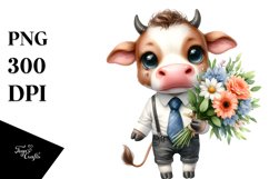Watercolor Baby Cow Expressive Clipart Product Image 1
