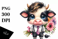 Watercolor Baby Cow Expressive Clipart Product Image 3