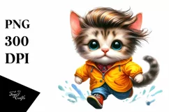 Goofy Cat Running in Watercolor PNG Product Image 1