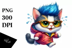 Goofy Cat Running in Watercolor PNG Product Image 3