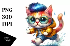 Goofy Cat Running in Watercolor PNG Product Image 3
