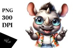 Energetic Rhino in Summer Clothes PNG Product Image 1