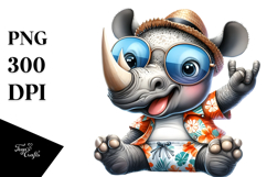 Energetic Rhino in Summer Clothes PNG Product Image 1