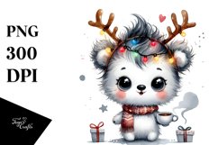 Crazy Baby Polar Bear with Reindeer Horns PNG Product Image 1