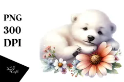 Sleeping Baby Polar Bear on Flower PNG Product Image 1