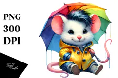 Cute Baby Mouse in Raincoat PNG Product Image 1