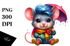 Cute Baby Mouse in Raincoat PNG Product Image 1