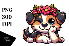 Ridiculously Cute Puppy Cartoon Flower Crown PNG Product Image 1