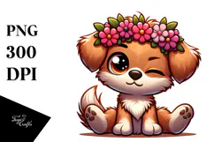 Cute Puppy with Flower Crown PNG Product Image 1