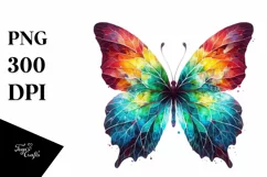 Abstract Vibrant Watercolor Butterfly with Plant Leaves, PNG Product Image 3