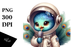 Baby Peacock with Astronaut Helmet PNG Product Image 1