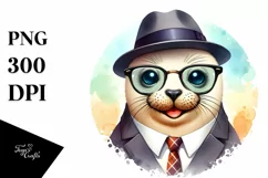 Funny Seal Suit Retro es | Clipart Product Image 1