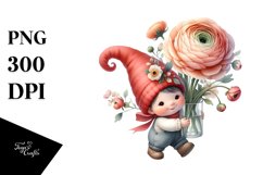 Gnome with Ranunculus Floral Frame PNG Product Image 1