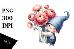 Gnome with Ranunculus Floral Frame PNG Product Image 1
