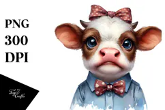 Disgusted Baby Cow with Bow and Tie PNG Product Image 1