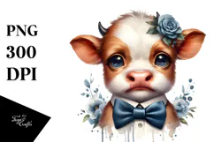 Funny Baby Cow with Bow, PNG Product Image 1