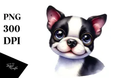 Cute Boston Terrier Watercolor JPEG Product Image 1