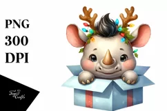 Cool Baby Rhino coming out from Gift Box PNG Product Image 1