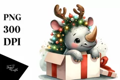 Cool Baby Rhino coming out from Gift Box PNG Product Image 3