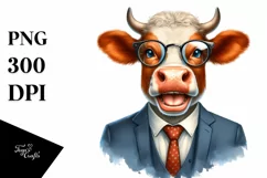 Funny Cow Portrait with Retro es | Clipart Product Image 1