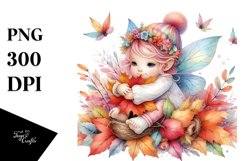 Colorful Cute Image of Baby Fairy with Autumn Leaves Product Image 3