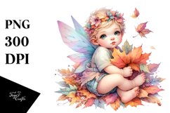 Colorful Cute Image of Baby Fairy with Autumn Leaves Product Image 3
