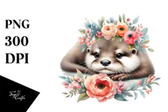 Digital Watercolor Baby Otter with Big Eyes, High-Res PNG Product Image 1