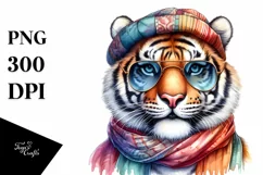 Funny Tiger Portrait with Scarf | Clipart Product Image 1