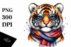 Funny Tiger Portrait with Scarf | Clipart Product Image 1