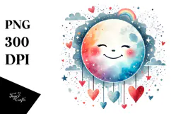 Colorful Smiling Moon with Hearts PNG Product Image 1