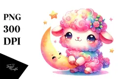 Colorful Baby Lamb with Moon, PNG Product Image 1