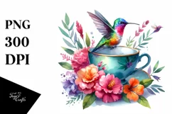 Vibrant Hummingbird in Teacup | Clipart Product Image 1