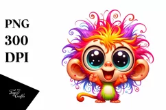 Colorful Monkey Creazy Hair Cartoon | Clipart Product Image 1