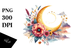 Vibrant Boho Moon with Flowers | Clipart Product Image 1