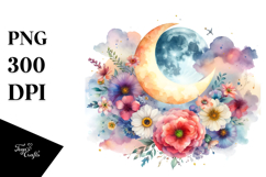 Vibrant Boho Moon with Flowers | Clipart Product Image 1