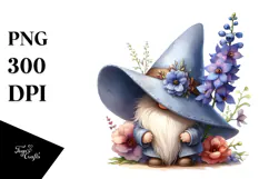 Adorable GNOME with Delphinium, PNG Product Image 1