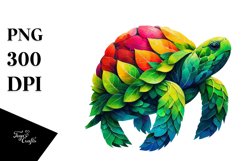 Vibrant Watercolor Turtle with Plant Leaves, PNG Product Image 3