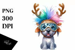 Extreme Expressive Baby Great Dane with Reindeer Horns PNG Product Image 1