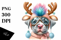 Extreme Expressive Baby Great Dane with Reindeer Horns PNG Product Image 1