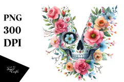Colorful Skull with Spring Flowers, Transparent PNG Product Image 1