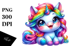 Smiling Unicorn with Floral Wreath PNG Product Image 1