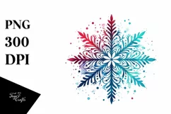 Vibrant Watercolor Christmass Snowflake PNG Product Image 1