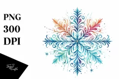 Vibrant Watercolor Christmass Snowflake PNG Product Image 3