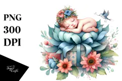 Whimsical Baby Sleeping on a Flower PNG Product Image 1