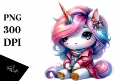Sitting Cute Unicorn Clipart PNG Product Image 1