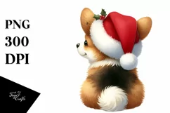 a Cute Pembroke Welsh Corgi from Behind with Santa Hat PNG Product Image 1