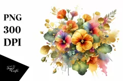 Colorfull Watercolor Bouquet with Nasturtium | Sublimation | Product Image 1