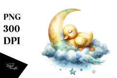 Whimsical Baby Duck Sleeping on Moon PNG Product Image 1