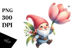 Adorable Gnome with Tulip, PNG Product Image 1