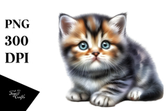 Digital Watercolor Baby Kitten with Big Eyes, High-Res PNG Product Image 1